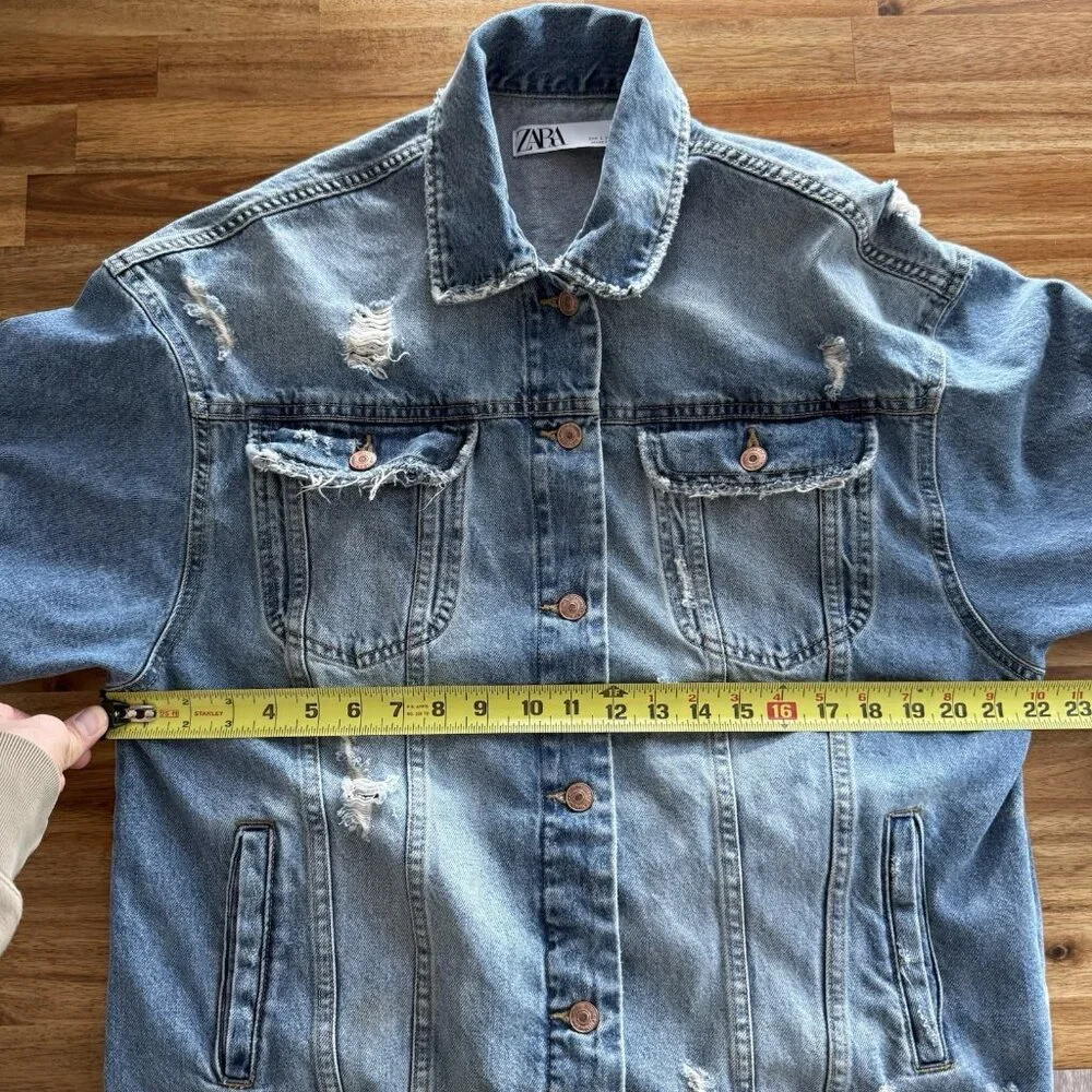 Zara Men's Denim Jacket Sz Large Distressed Grunge‎ 100% Cotton Urban RARE